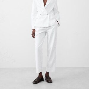 Banana Republic White Tapered Linen-Blend Pull-On Pant Medium NWOT